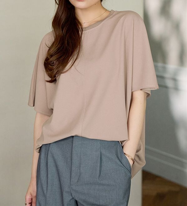 BELLUNA（ベルーナ）の「【接触冷感】Ｔシャツ感覚なのにきちんとブラウス見え！半袖プルオーバー（カットソー）」｜詳細画像