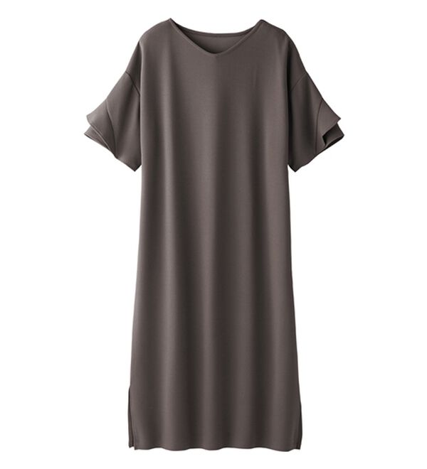 alotta（アロッタ）の「【４つの機能付】ひんやりフリル袖Ｔシャツワンピース（シャツワンピース）」｜モカブラウン