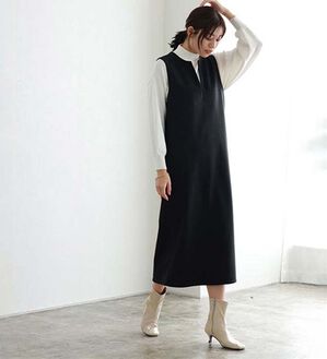 Pierrot（ピエロ）の「ウールタッチジャンパースカート（ジャンパースカート）」｜ブラック