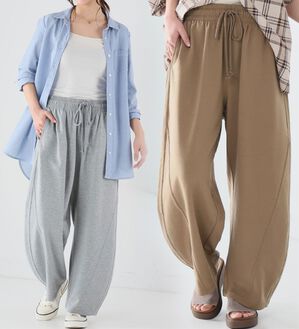 A HAPPY MARILYN（アハッピーマリリン）の「【Ｌ～６Ｌ】夏だから！薄スウェット生地で作ったカーブパンツ（ワイドパンツ・ガウチョ）」｜詳細画像