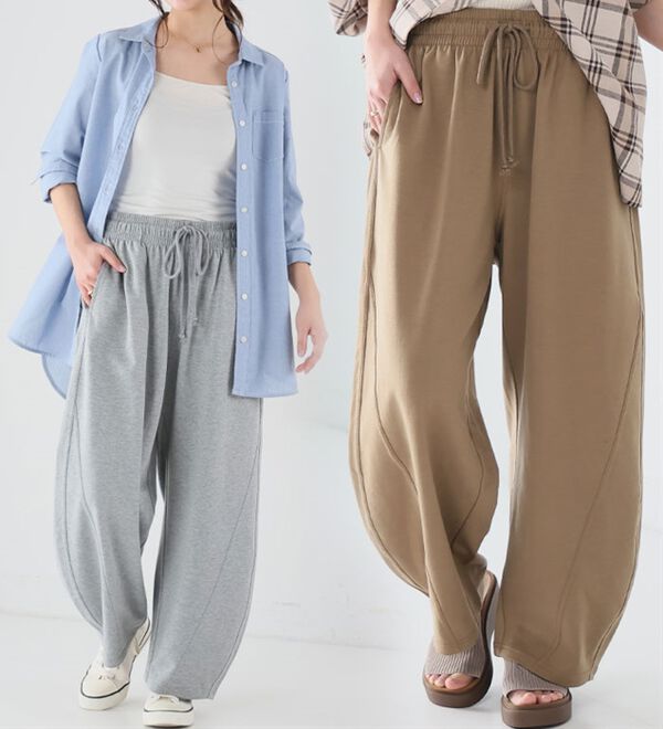 A HAPPY MARILYN（アハッピーマリリン）の「【Ｌ～６Ｌ】夏だから！薄スウェット生地で作ったカーブパンツ（ワイドパンツ・ガウチョ）」｜詳細画像