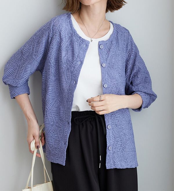 BELLUNA（ベルーナ）の「波柄シアージャカード素材カーディガン（ニットカーディガン）」｜詳細画像