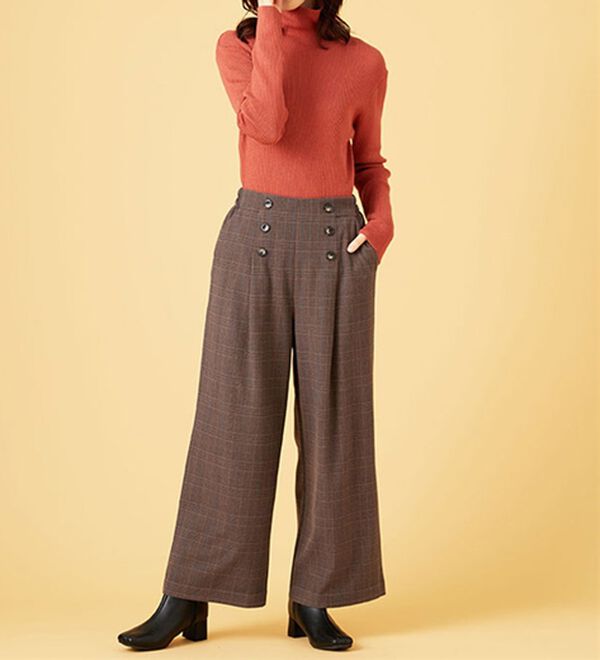 BELLUNA（ベルーナ）の「サマ見え（スーパーウォーム）ウール調ボタン使いワイドパンツ（ワイドパンツ・ガウチョ）」｜詳細画像