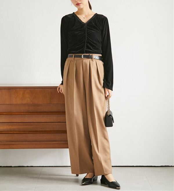 RANAN（ラナン）の「ベロアフリルＶネックロンＴ（カットソー）」｜詳細画像