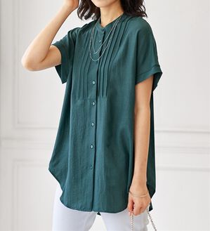 BELLUNA（ベルーナ）の「ビンテージ素材ドルマンシャツチュニック（チュニック）」｜ブルーグリーン