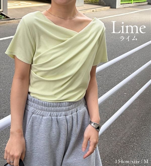 RANAN（ラナン）の「【新色追加】ひんやり上品ドレープリブTシャツ（カットソー）」｜詳細画像