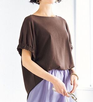 VINNO（ヴィノ）の「超長綿１００％袖口ギャザートップス（カットソー）」｜詳細画像