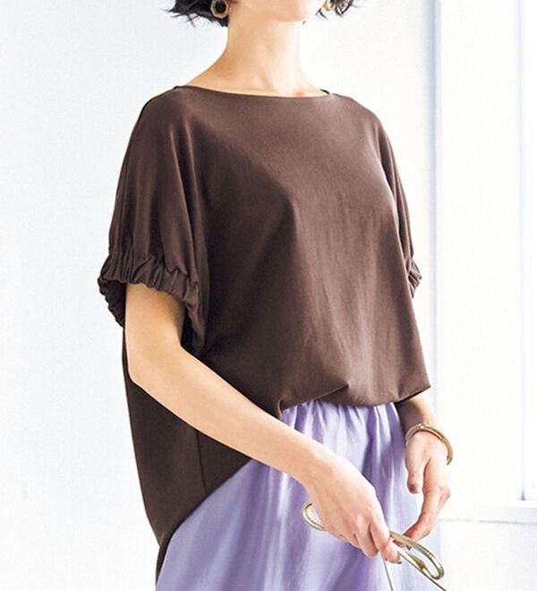 VINNO（ヴィノ）の「超長綿１００％袖口ギャザートップス（カットソー）」｜詳細画像