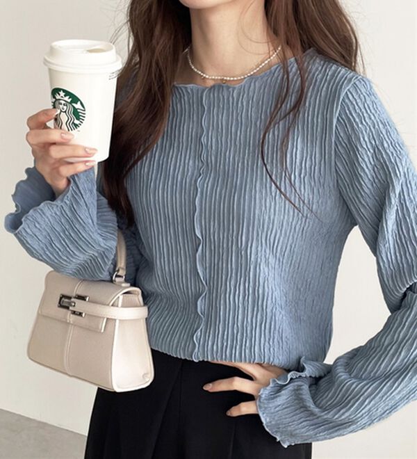 GeeRA（ジーラ）の「【選べる2タイプ】着回し自在なジャカードトップス（カットソー）」｜【ボートネック】ブルー