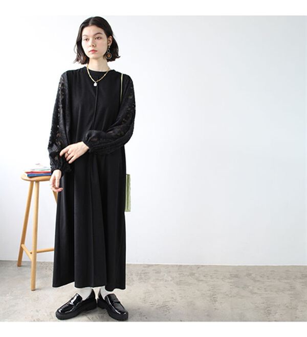 GeeRA（ジーラ）の「袖異素材カットソーワンピース（カットソーワンピース）」｜詳細画像