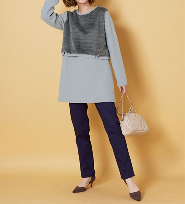 BELLUNA（ベルーナ）の「サイドジッパー付ファー切替チュニック（チュニック）」｜詳細画像