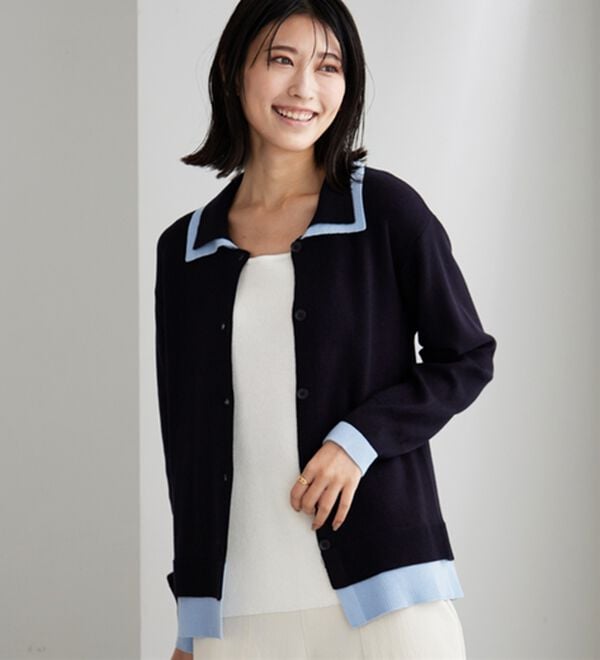 BELLUNA（ベルーナ）の「配色衿デザインニットカーディガン（ニットカーディガン）」｜詳細画像