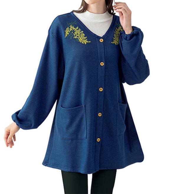 「【３枚組】刺しゅうが可愛い！デニム調裏シャギーかっぽう（エプロン）」｜詳細画像