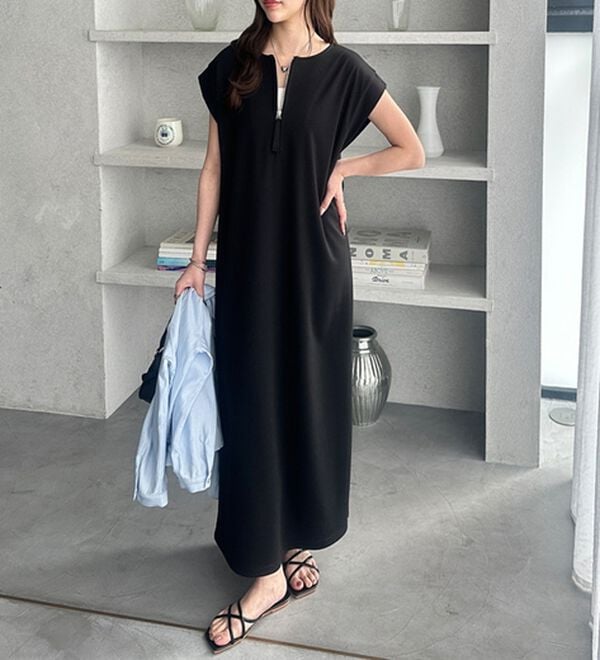 GeeRA（ジーラ）の「前後２ＷＡＹハーフジップＩラインワンピース（カットソーワンピース）」｜詳細画像