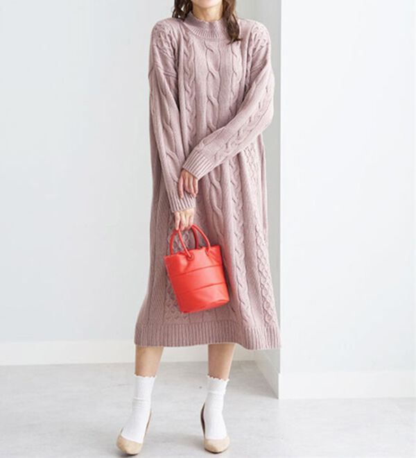 BELLUNA（ベルーナ）の「ケーブル柄ロング丈ニットワンピース（ニットワンピース）」｜詳細画像