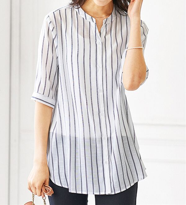 BELLUNA（ベルーナ）の「スラブ素材スキッパーデザインシャツ（シャツ）」｜詳細画像