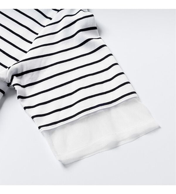 GeeRA（ジーラ）の「綿１００％袖シアー切替シルケットＴシャツ（Tシャツ）」｜詳細画像