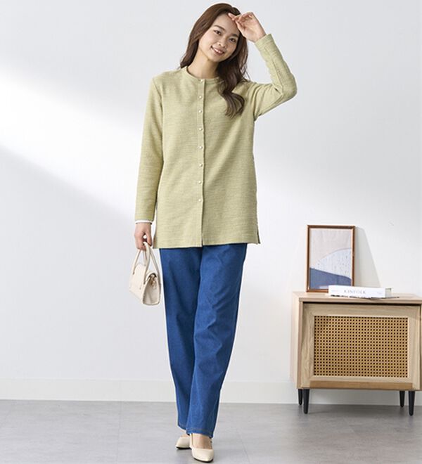 BELLUNA（ベルーナ）の「【選べる裏側】ぐん伸びニットデニムワイドパンツ（フルレングスパンツ）」｜詳細画像