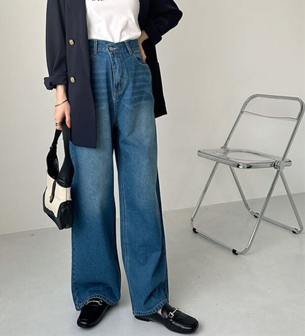 GeeRA（ジーラ）の「美脚見え！２ボタンウエストワイドデニムパンツ（フルレングスパンツ）」｜詳細画像