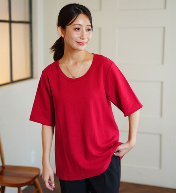 A HAPPY MARILYN（アハッピーマリリン）の「【Ｍ～８Ｌ】名品！「３つのシルエット」と「長袖／半袖」から選べる 綿混 ベーシック Ｔシャツ（Tシャツ）」｜詳細画像