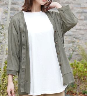 A HAPPY MARILYN（アハッピーマリリン）の「【Ｌ～５Ｌ】長袖・七分袖・半袖　シンプル　カーディガン（ニットカーディガン）」｜ライトカーキ