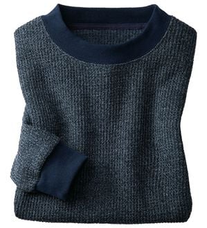 「＜シンプル＆プラス＞裏起毛ワッフルロングＴシャツ（メンズＴシャツ）」｜ネイビ－