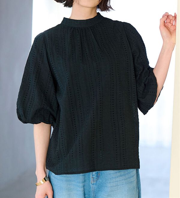 RANAN（ラナン）の「ひんやり！綿１００％ボリューム袖レースブラウス（ブラウス）」｜詳細画像