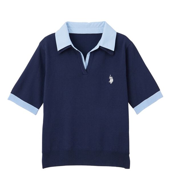 GeeRA（ジーラ）の「【ＵＳ．ＰＯＬＯ．ＡＳＳＮ】衿付ポロニットトップス（ニット・セーター）」｜詳細画像
