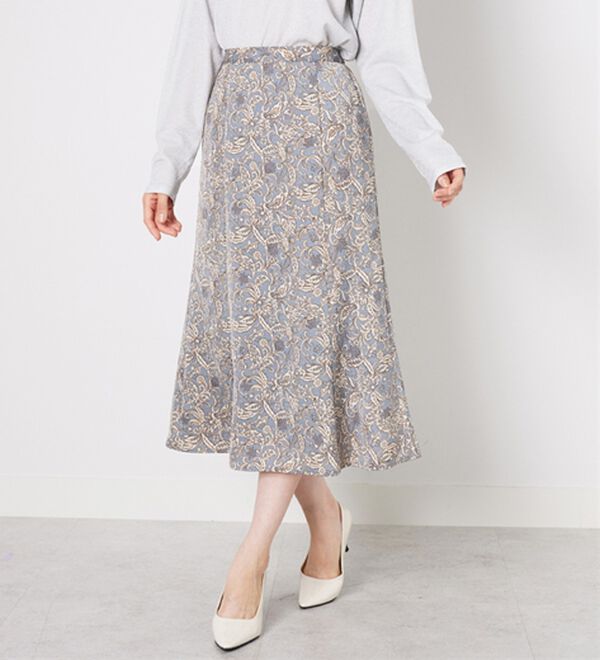 BELLUNA（ベルーナ）の「艶やかプリント切替フレアースカート（ロングスカート）」｜詳細画像