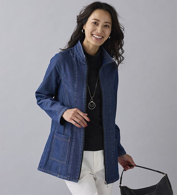 BELLUNA（ベルーナ）の「春のお出かけに！デニムボンディング素材ジャケット（ハーフコート）」｜詳細画像