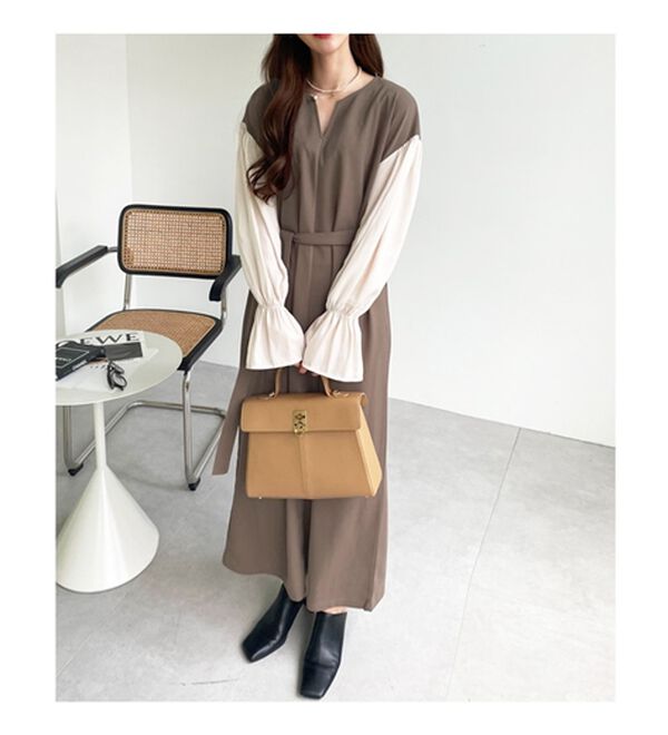 GeeRA（ジーラ）の「ブラウスレイヤード風ドッキングワンピース（カットソーワンピース）」｜詳細画像