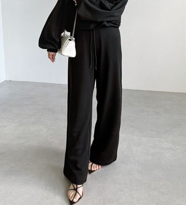 GeeRA（ジーラ）の「ダブルウエストワイドスウェットパンツ（その他パンツ）」｜ブラック