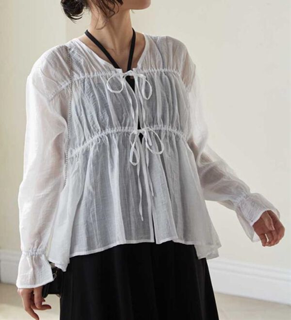 RANAN（ラナン）の「リボンドロストブラウス（ブラウス）」｜詳細画像