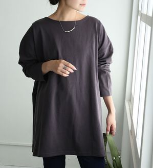A HAPPY MARILYN（アハッピーマリリン）の「【Ｌ～８Ｌ】体型を選ばない！綿１００％定番バスクＴシャツ（Tシャツ）」｜チャコール