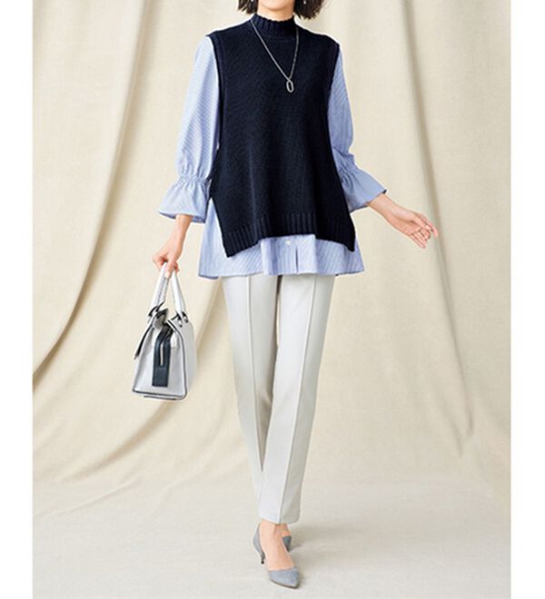 VINNO（ヴィノ）の「ニットベスト＆シャツチュニックセット（チュニック）」｜詳細画像