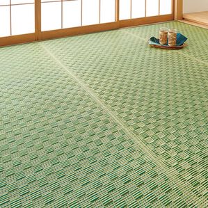 「小さな格子柄がきれいな上敷（い草ラグ）」｜グリーン裏貼あり