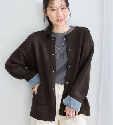 Viola e Viola（ヴィオラ エ ヴィオラ）の「裏配色スナップニットカーデ（ニットカーディガン）」