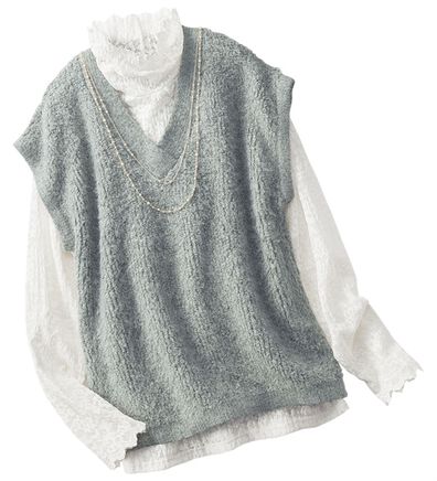 BELLUNA（ベルーナ）の「《首元のシワをおしゃれに隠せる》ブークレー調ニットレース使いアンサンブル（アンサンブル）」