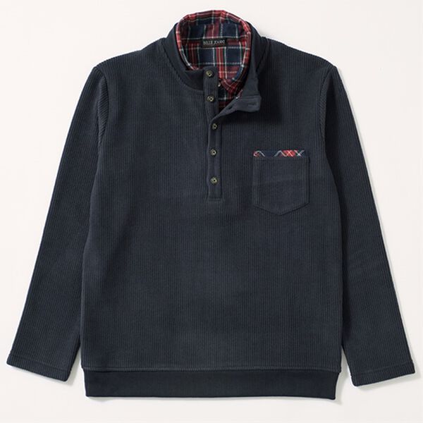 「裏ベロアのお洒落なダブル衿トレーナー（メンズトレーナー）」｜ネイビー