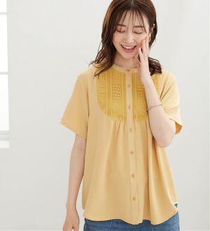 BELLUNA（ベルーナ）の「【多機能付き】お手入れ楽々！レース使いシャツチュニック（チュニック）」｜イエロー