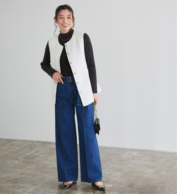 Pierrot（ピエロ）の「【選べるネック】袖ボタンリブニット（ニット・セーター）」｜詳細画像