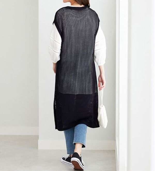 BELLUNA（ベルーナ）の「麻調ニット素材透かし編ロングベスト（ベスト）」｜詳細画像