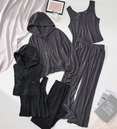 YU'NOW（ユナウ）の「【３点セット】＜ショートパーカータイプ＞ワッフルルームウェアセット（パジャマ・ルームウェア）」