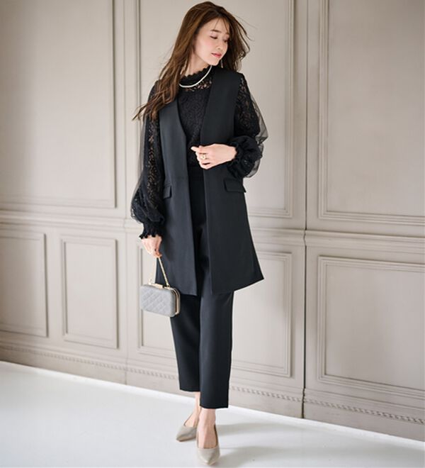 RANAN（ラナン）の「【２点セット】防シワ！ロングジレセットアップ（パンツスーツ）」｜詳細画像