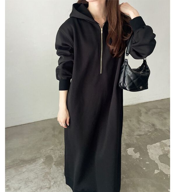 GeeRA（ジーラ）の「【あったか裏起毛】ハーフジップパーカーワンピース（カットソーワンピース）」｜詳細画像