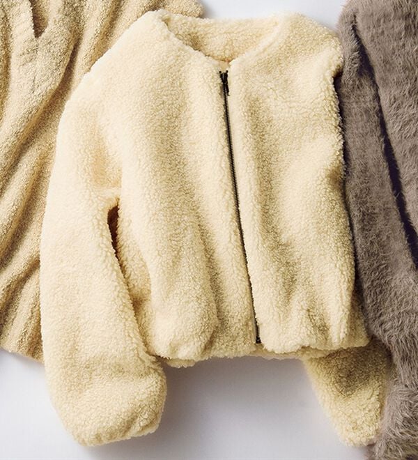 VINNO（ヴィノ）の「ノーカラーテディボアショートブルゾン（ショートコート）」｜詳細画像