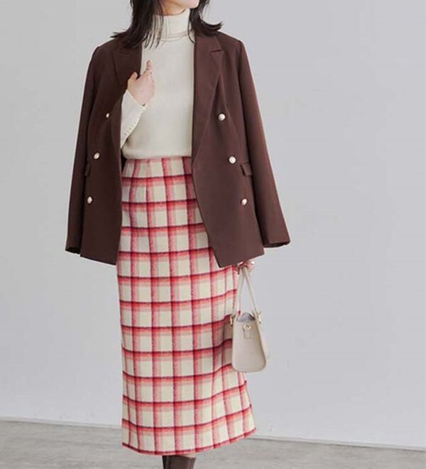 Pierrot（ピエロ）の「ウールタッチチェック柄スカート（ロングスカート）」｜詳細画像