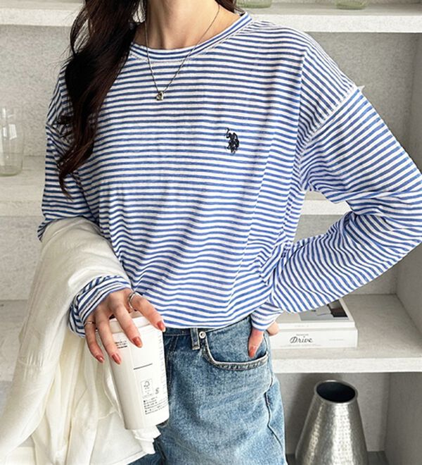 GeeRA（ジーラ）の「【Ｕ．Ｓ．ＰＯＬＯ　ＡＳＳＮ．】スラブシアーロンＴ（Tシャツ）」｜ブルー系ボーダー