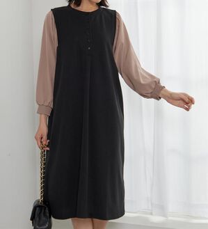 BELLUNA（ベルーナ）の「ヘンリーネック袖切替デザインワンピース（その他ワンピース）」｜詳細画像