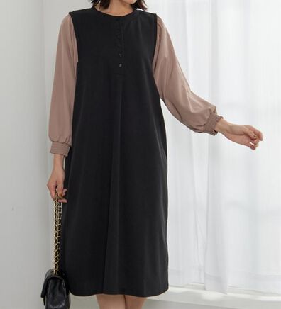BELLUNA（ベルーナ）の「ヘンリーネック袖切替デザインワンピース（その他ワンピース）」
